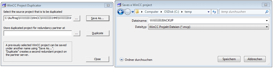 How to create a backup of a WinCC project?